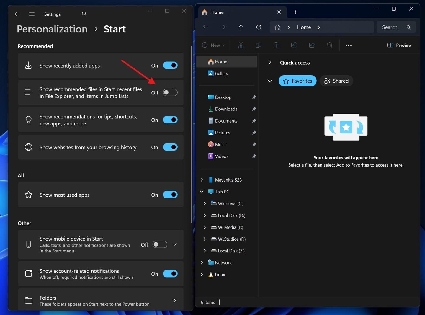 PasteItIn for Windows_windows 11 Start menu recommends disabling the feature that affects recent files KB5067036 Issue