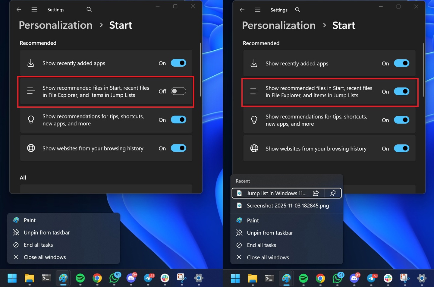 Windows 11 Start menu recommends disabling the function that affects recent files KB5067036 Problem_PasteItIn for Windows