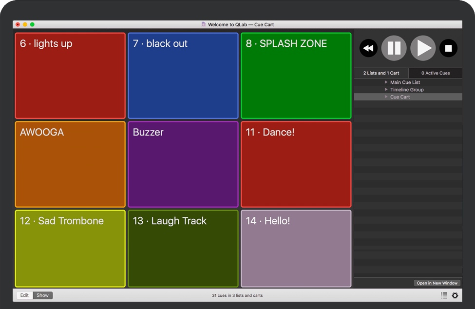 Live stage performance audio and video lighting control_Apple Bluetooth for Mac_QLab Pro Mac multimedia creation software